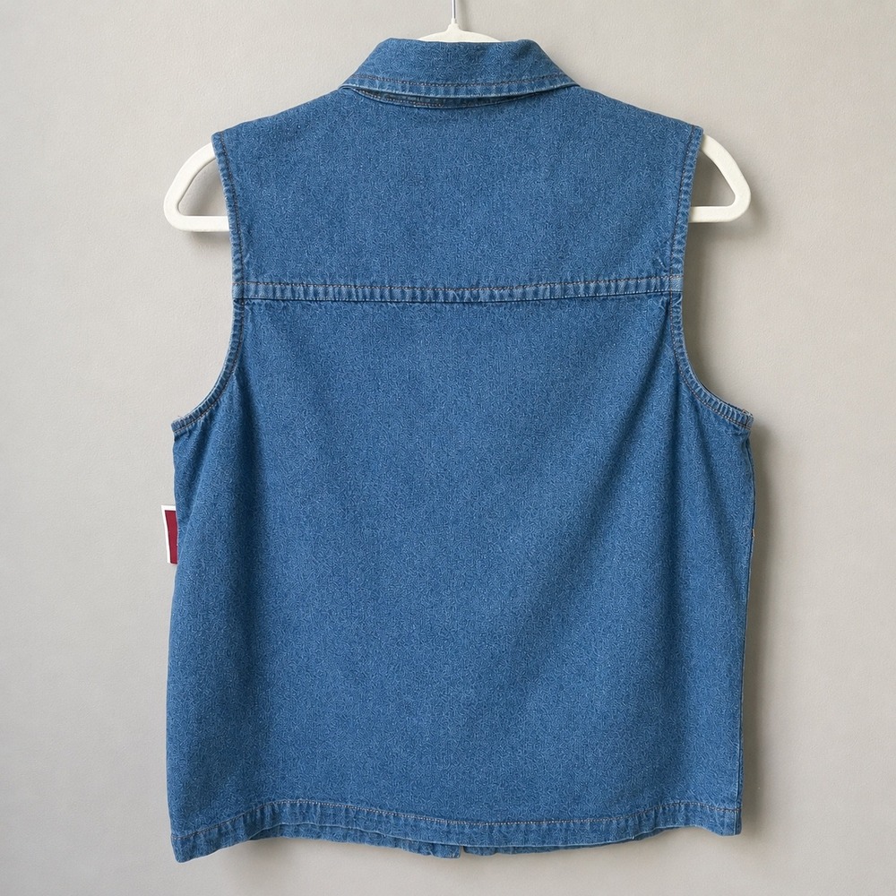 Vintage‎ Vest Top Women's Medium New NWT Blue Denim Tree Leaves Embrodiery Fall - Picture 2 of 6